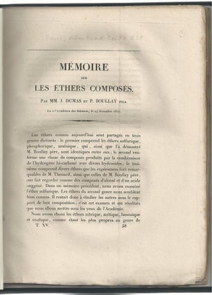 Item #24578 Mémoire sur les Éthers Composés; Mémoire sur la loi des Substitutions et la...