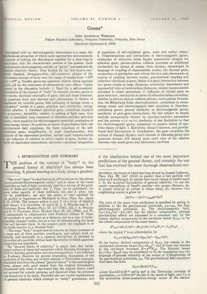 Item #27454 WORMHOLES & QUANTUM FOAM: “Geons” (Physical Review: Volume 97 No. 2 pp. 511-536)....
