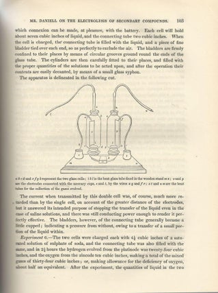DANIELL CELL: "Fifth Letter on Voltaic Combinations, with Some Account of the Effects of a Large Constant Battery" & "On the Electrolysis of Secondary Compounds" (Philosophical Transactions of the Royal Society of London, Vol. 129 for the Year 1839 Part I & Part II, pp. 89-95, 97-112)