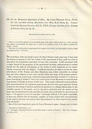 Item #27506 "On the Mechanical Equivalent of Heat" (Philosophical Transactions of the Royal...