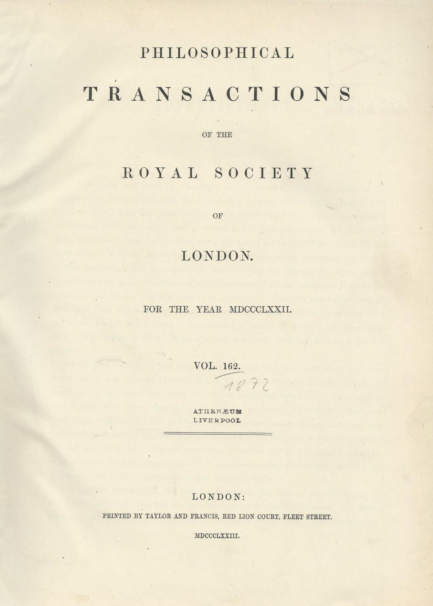 Philosophical Transactions Of The Royal Society Of London, Vol. 162 For ...