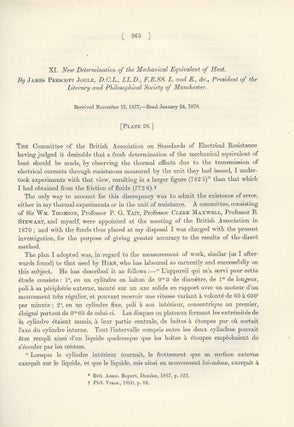 Item #27566 FINAL DETERMINATION OF THE JOULE: "New Determination of the Mechanical Equivalent of...