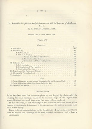 Item #27571 "Researches in Spectrum-Analysis in Connexion with the Spectrum of the Sun. No. V"...