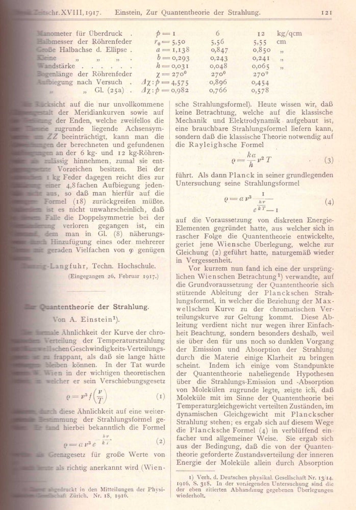 Item #27729 THEORETICAL BASIS FOR THE LASER: "Zur Quantentheorie der Strahlung [On the Quantum Theory of Radiation]" (Physikalische Zeitschrift, Vol. 18, pp. 121-128). Albert Einstein.