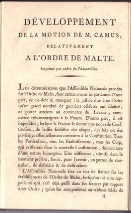 Item #28892 "Développement de la motion de M. Camus, relativement à l'Ordre de Malte. Imprimé...
