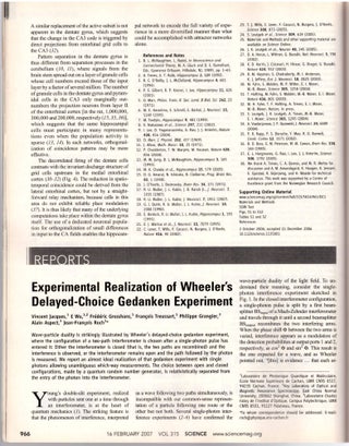 Item #29036 “Experimental Realization of Wheeler’s Delayed-Choice Gedanken Experiment”...