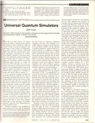 Item #29037 “Universal Quantum Simulators” (Science 273 No. 5278 pp. 1073–1078, August 23,...