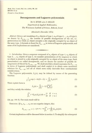 Item #29147 GENERALIZED DERANGEMENT PROBLEM: "Derangements and Laguerre Polynomials"...