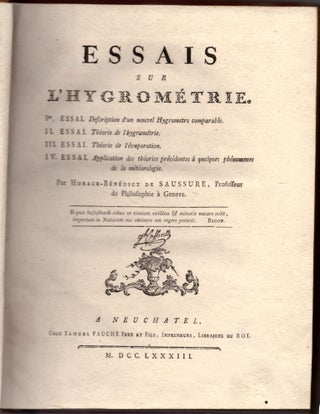 Item #29222 Essais sur L'Hygrometrie. Horace-Benedict de Saussure