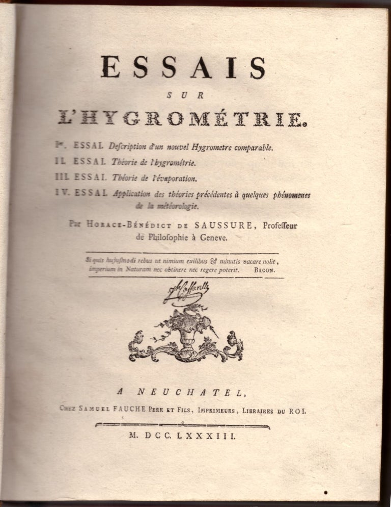 Item #29222 Essais sur L'Hygrometrie. Horace-Benedict de Saussure.