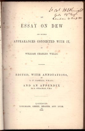 Item #29257 An Essay on Dew, and Several Appearances Connected With It. William Charles Wells