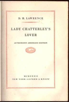 Item #29407 Lady Chatterley's Lover. D. H. Lawrence