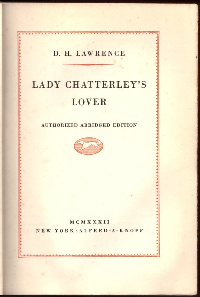 Item #29407 Lady Chatterley's Lover. D. H. Lawrence.