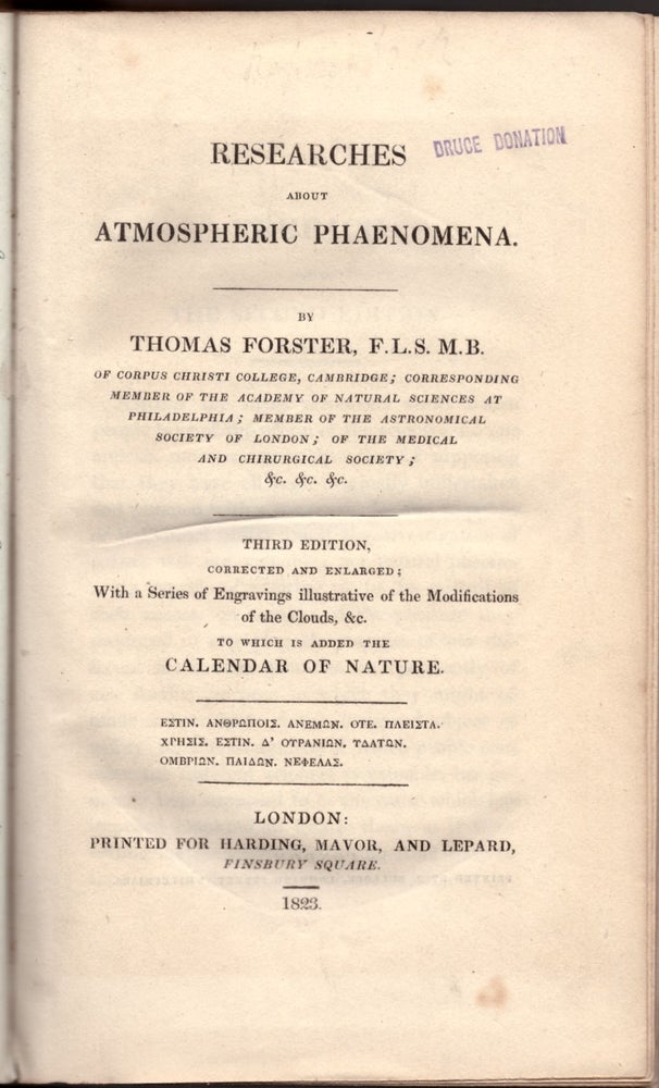 Item #29422 Researches About Atmospheric Phaenomena. Thomas Forster.