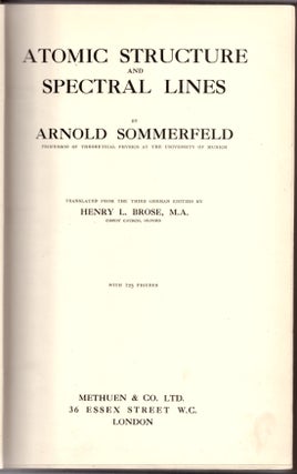 Item #30055 Atomic Structure and Spectral Lines. Arnold Sommerfeld, Henry L. Brose