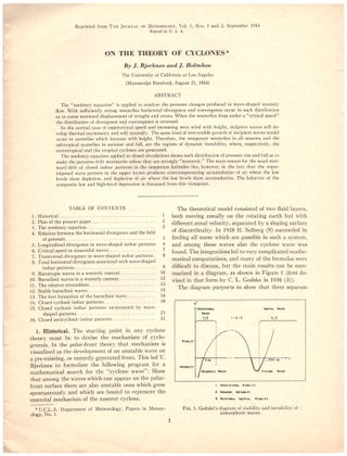Item #30244 On the Theory of Cyclones (Papers in Meteorology, Number 1). J. Bjerknes, J. Holmboe