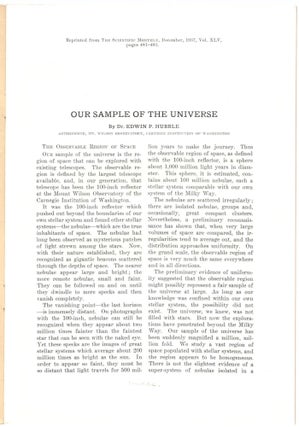 Item #30245 Our Sample of the Universe: Being a Lecture Delivered at the Administration Building...